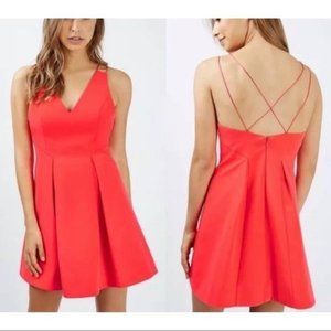 Women's Strappy Red Low Cut Top TOPSHOP Short Dress Size 6 EUC